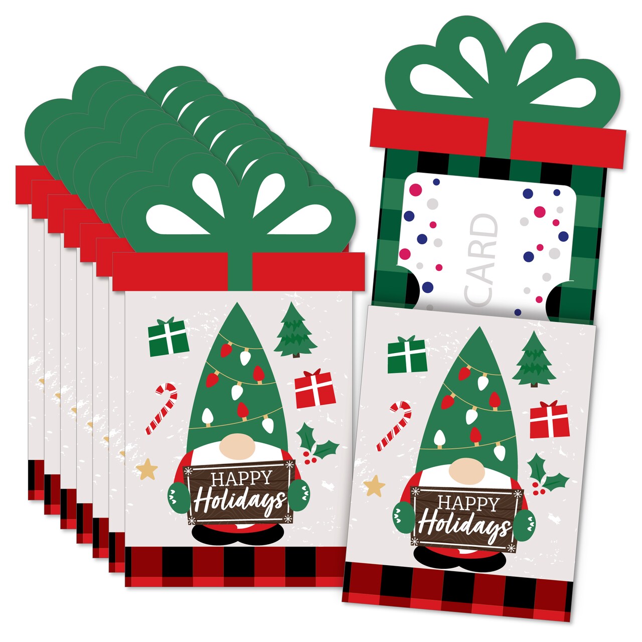 Big Dot of Happiness Red and Green Holiday Gnomes - Christmas Party Money and Gift Card Sleeves - Nifty Gifty Card Holders - Set of 8